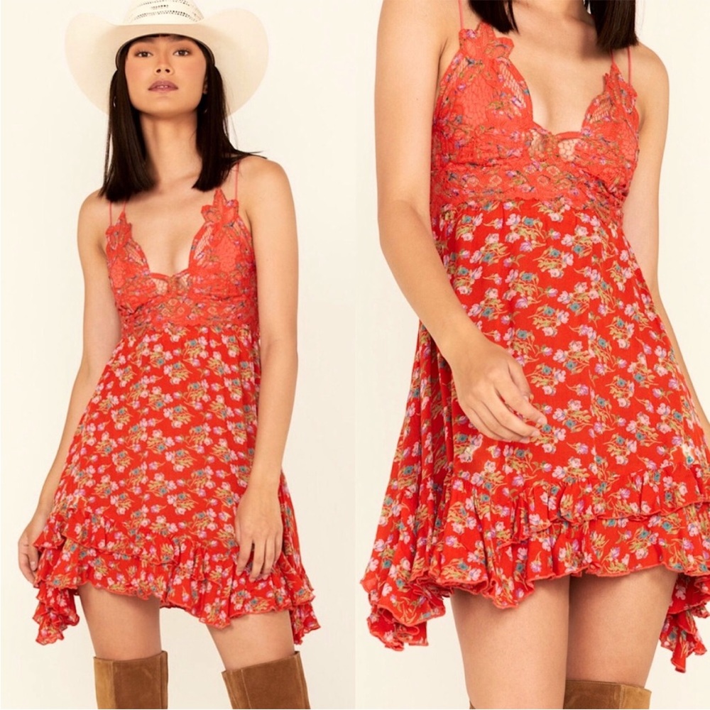 Free People Red Floral Mini Dress
